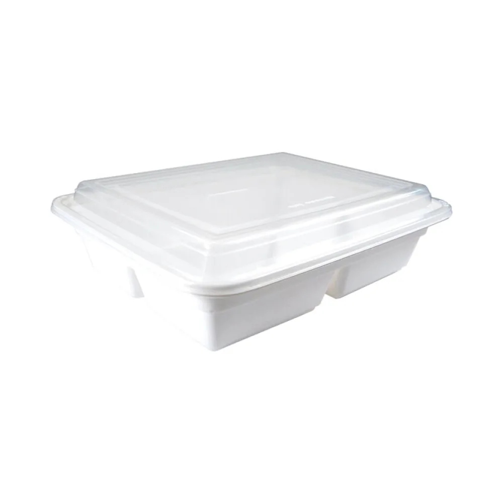 Mehrweg Menüboxen wiederverwendbar PP mit Deckel 3-geteilt weiß 23x18x6.5cm, 50 Stk. – Bild 2