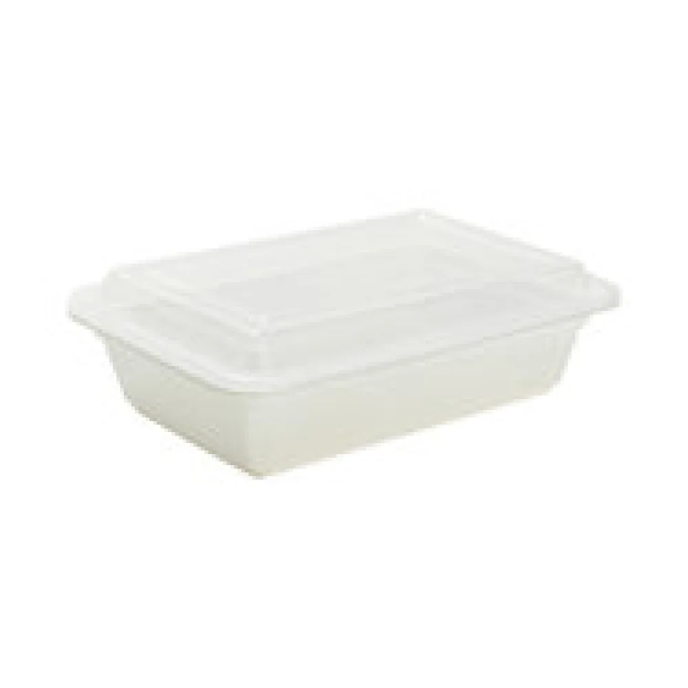 Mehrweg Menüboxen wiederverwendbar PP mit Deckel ungeteilt weiß 22x15x6.5cm, 50 Stk.