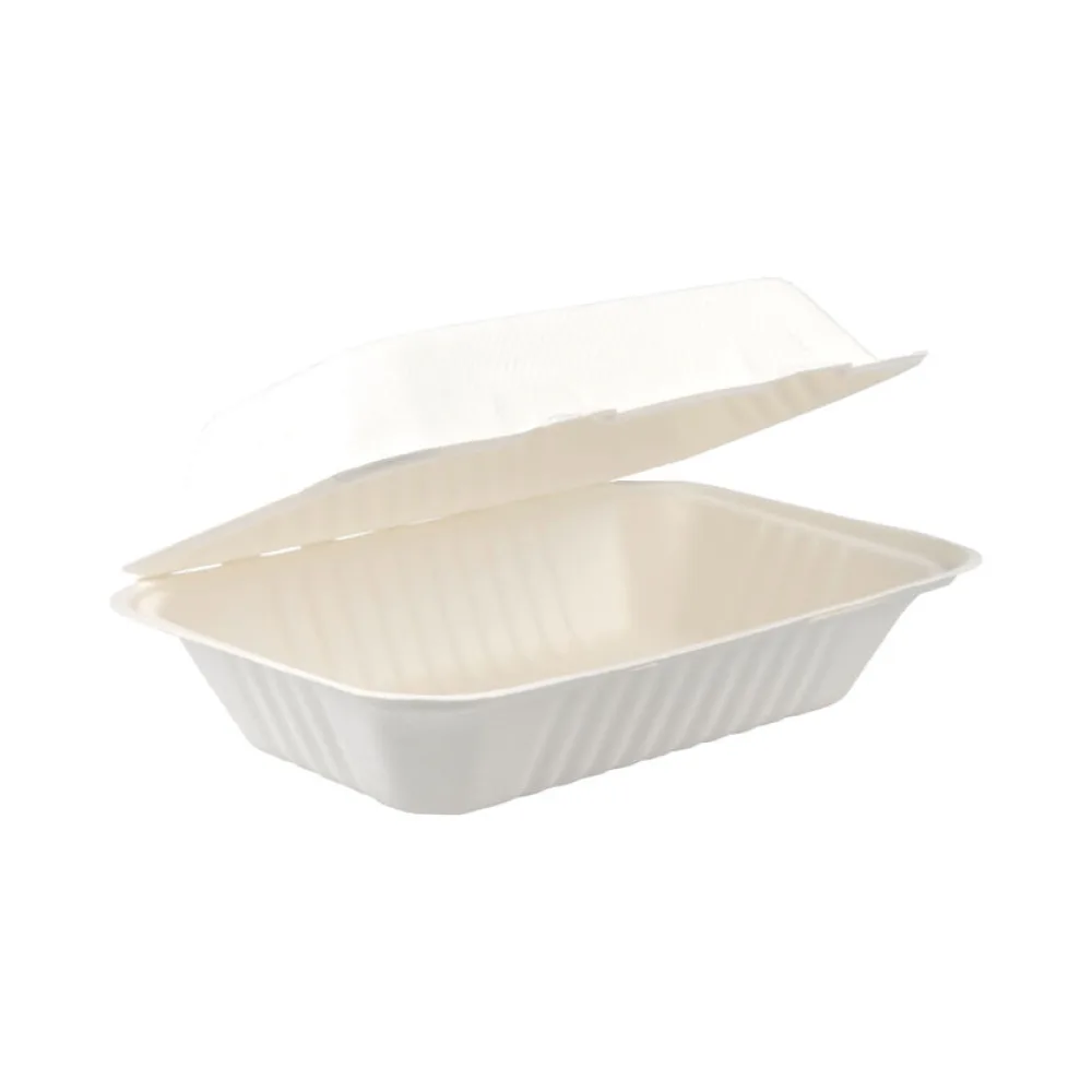 Menüboxen aus Bagasse, naturweiß, 23x15cm, 25Stk. – Bild 2