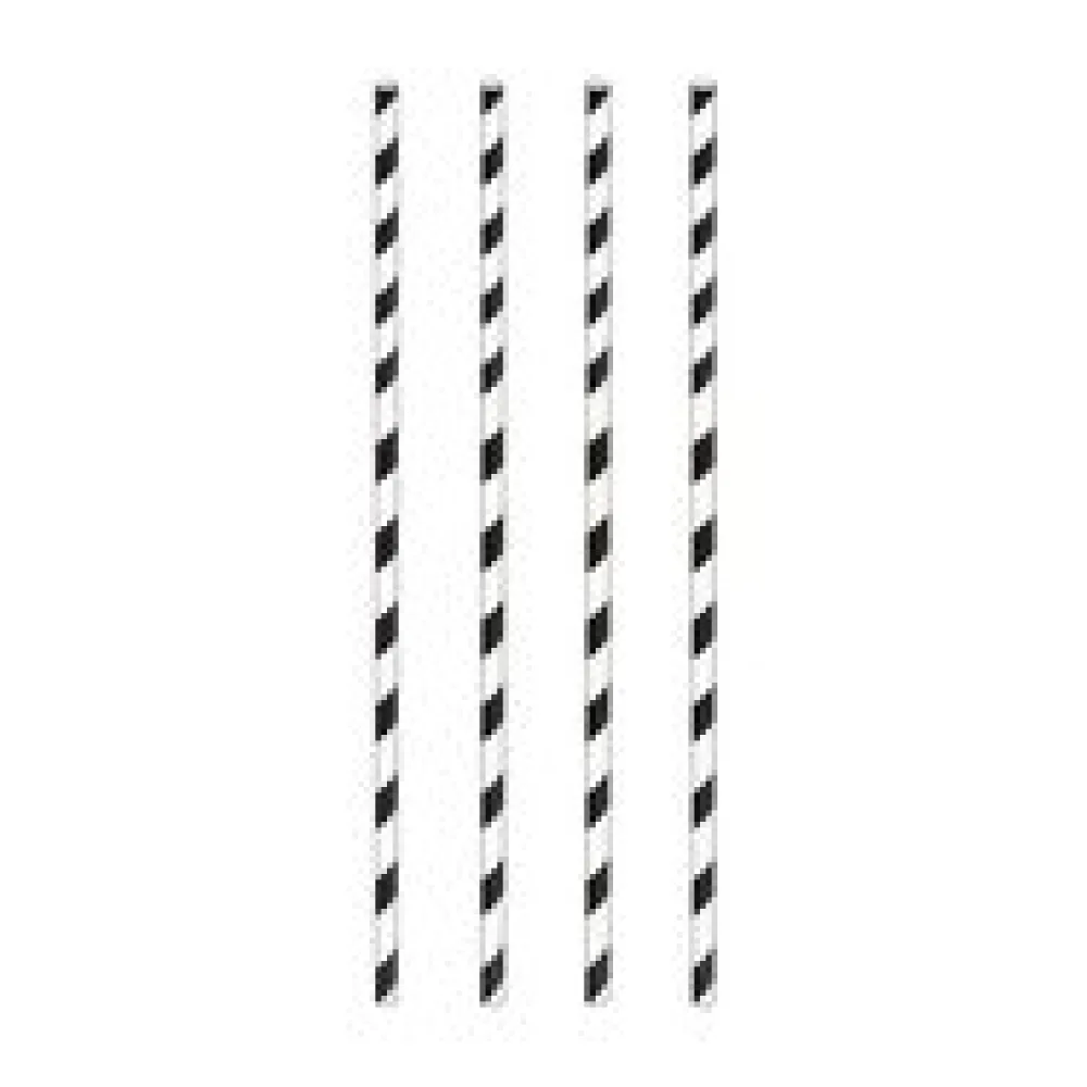 Trinkhalme aus Papier schwarz gestreift O6mm 24cm, 100 Stk.