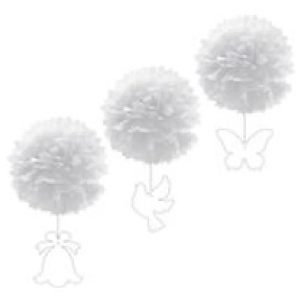 Pompons mit Figuren aus Papier schwer entflammbar weiß O30cm, 3 Stk. – Bild 3