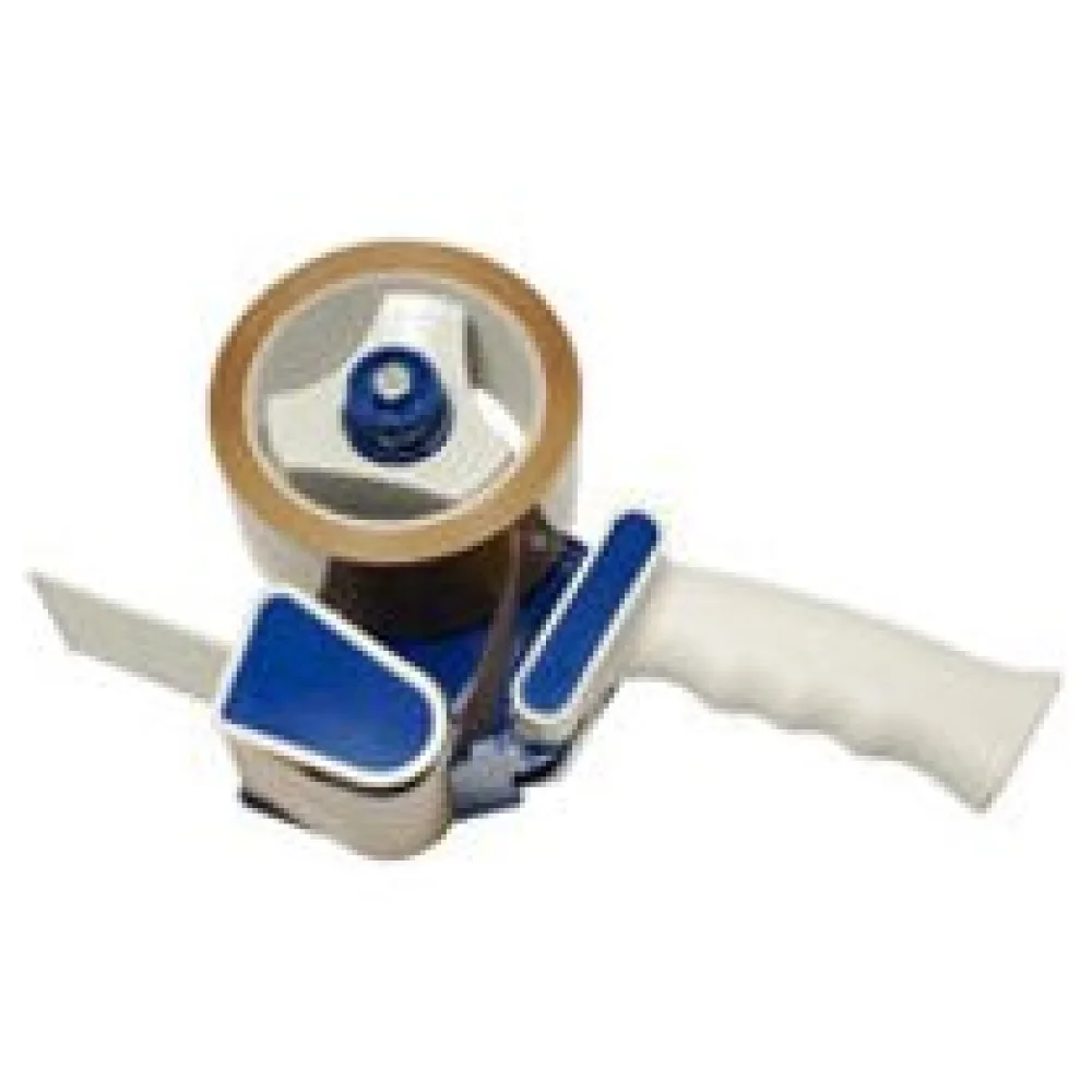 Handabroller weiß und blau mit Andrucklasche und Rollenbremse für 66m x 50mm Packband – Bild 3