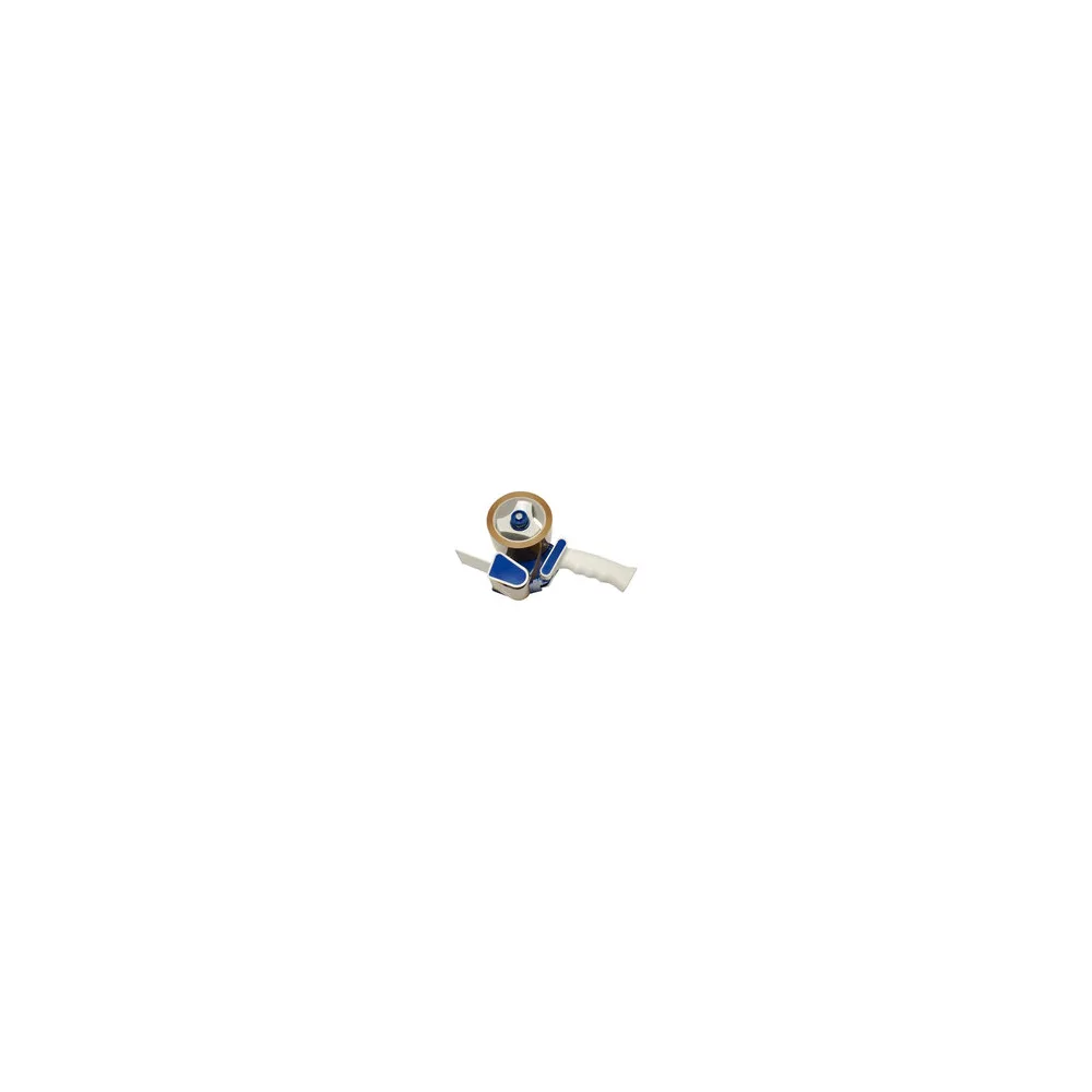 Handabroller weiß und blau mit Andrucklasche und Rollenbremse für 66m x 50mm Packband