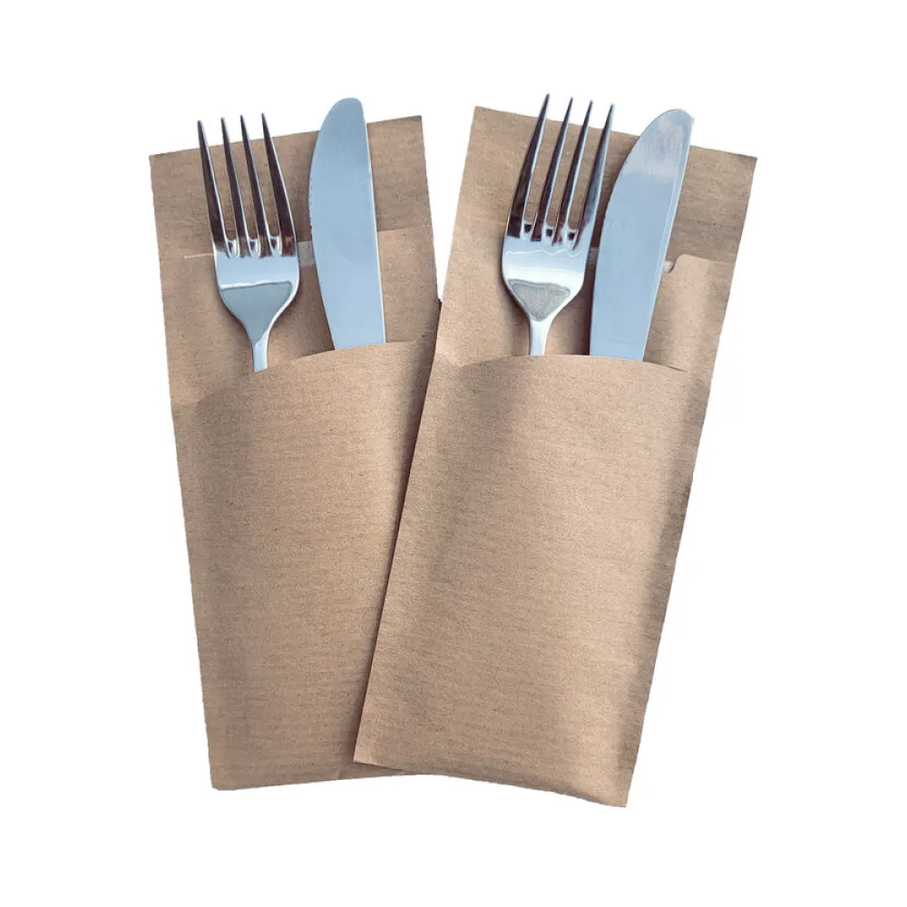Pochetto Bestecktaschen 200x85mm PURE Natronkraft mit Serviette braun, 50 Stk. – Bild 2