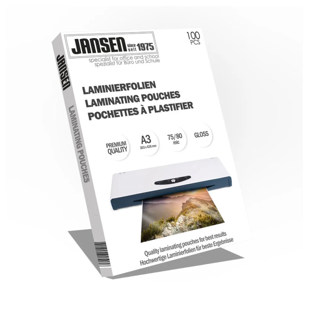 JANSEN Laminierfolien A3, 303 x 426mm, 2x 75/80 mic Hochglanz, 500 Stk. – Bild 2