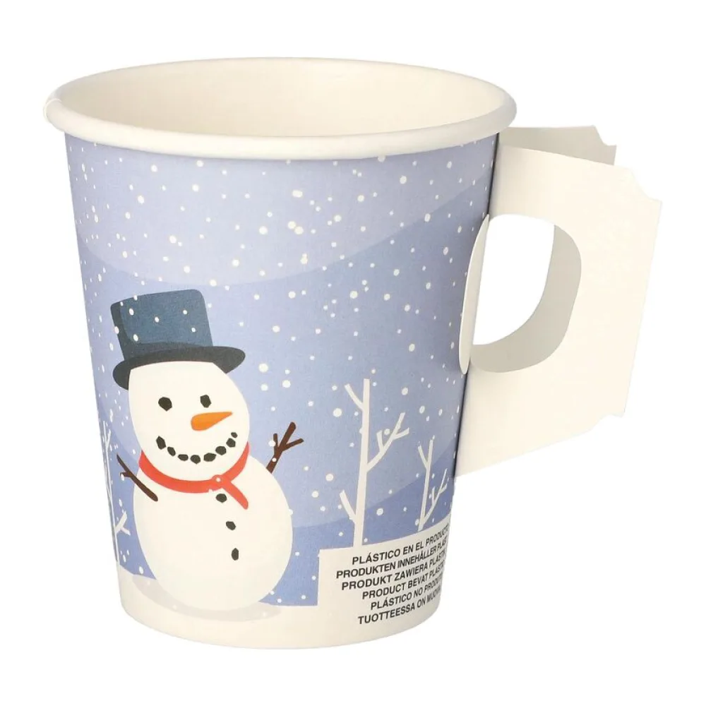 BIO Henkelbecher Kaffeebecher Glühweinbecher Wintermotiv Schneemann 200 ml, 50 Stk. – Bild 2