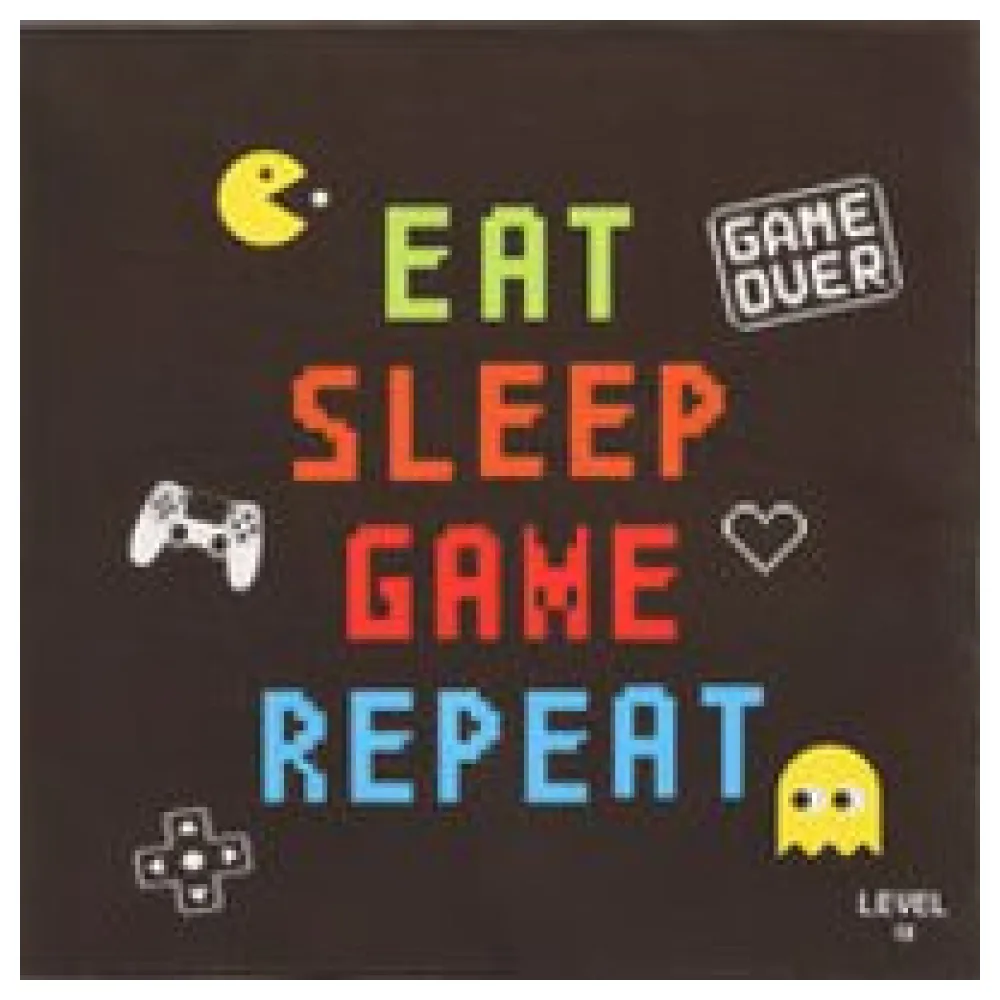Motivservietten 3-lagig 33x33 cm GAMER Motiv 'Eat Sleep Game Repeat' 20 Stk. – Bild 3