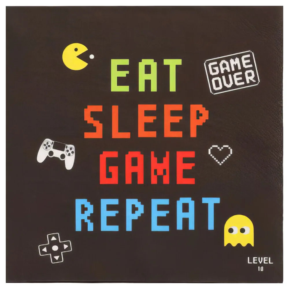 Motivservietten 3-lagig 33x33 cm GAMER Motiv 'Eat Sleep Game Repeat' 20 Stk. – Bild 2