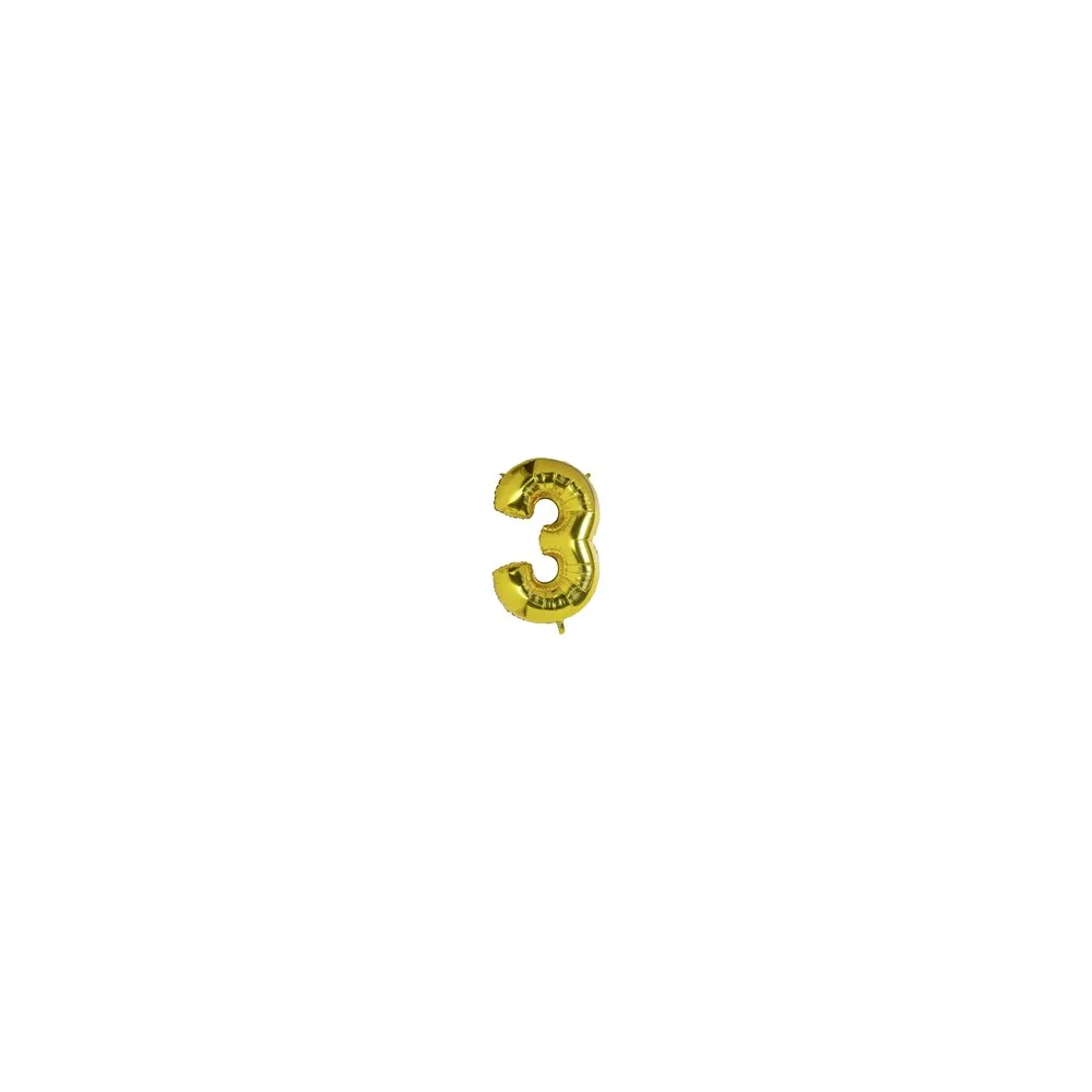 Folienballon Zahlenballon "Zahl 3" gold ca. 115cm, 1 Stk.