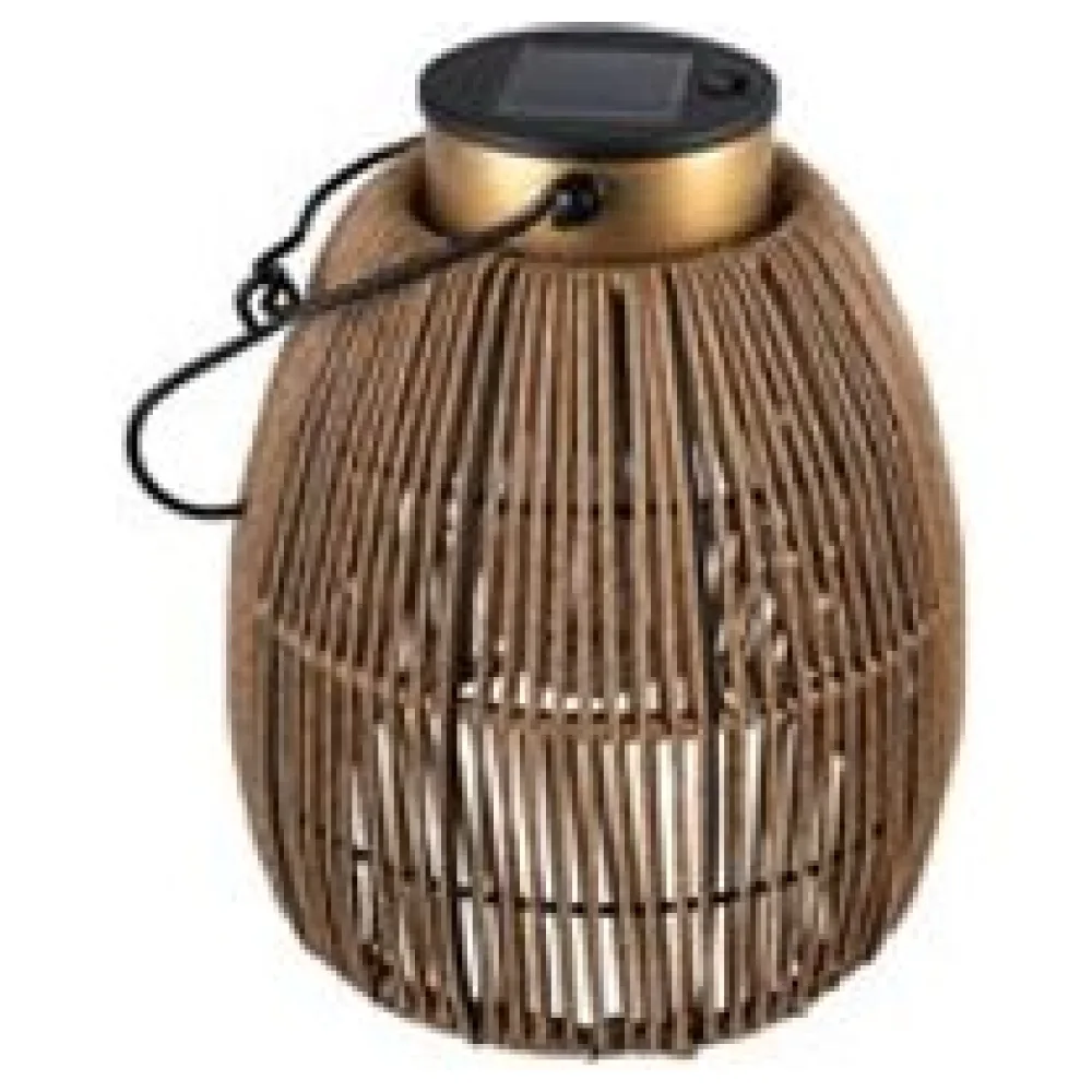 Solarlaterne Gartenlaterne Outdoor aus Metall/Rattan LED gold/natur, 24cm – Bild 3
