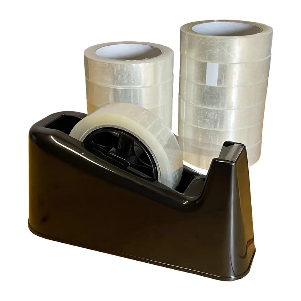 Tischabroller Set Klebebandabroller mit 12 Rollen Klebeband 25mm x 66m transparent – Bild 2