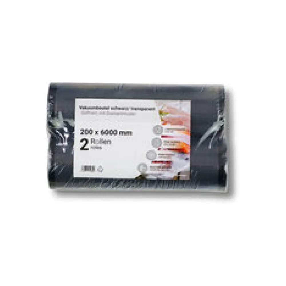 Vakuumbeutel auf der Rolle PA/PE 200 x 6000 mm goffriert schwarz/transparent 90 my, 2 Rollen