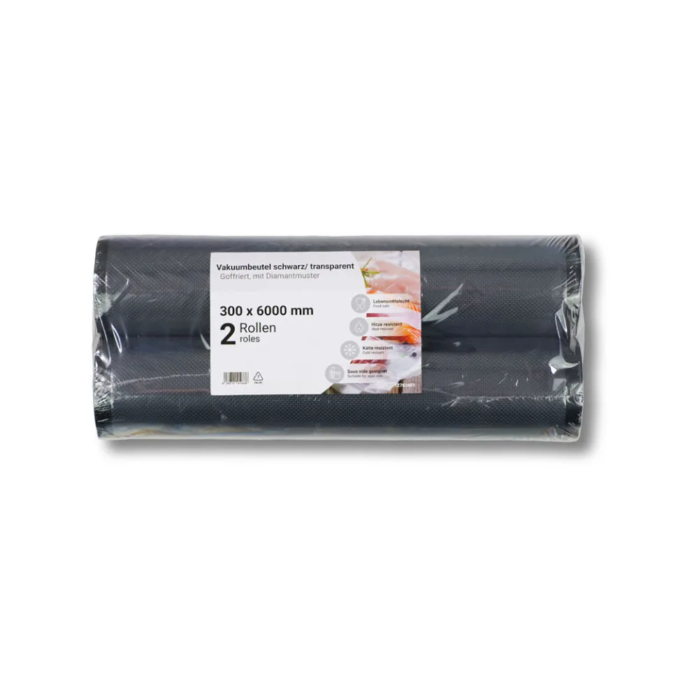 Vakuumbeutel auf der Rolle PA/PE 300 x 6000 mm goffriert schwarz/transparent 90 my, 2 Rollen – Bild 2