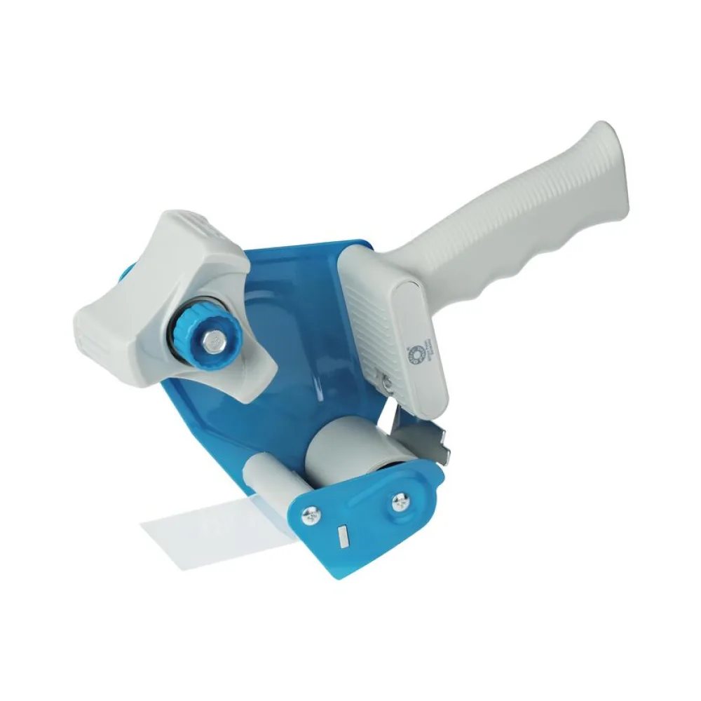 Handabroller grau/blau mit Andrucklasche & Rollenbremse für 50mm x 66m Packband – Bild 2