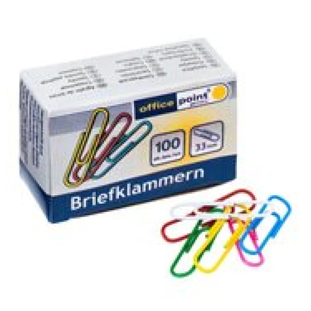 Büroklammern Briefklammern farblich sortiert 33mm (10 packs je 100 Stk) = 1000 Stk.