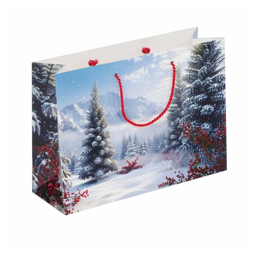 Luxus Papiertragetaschen 360+120x260mm Motiv Winterlandschaft in weiß 190 g/m2 – Bild 2
