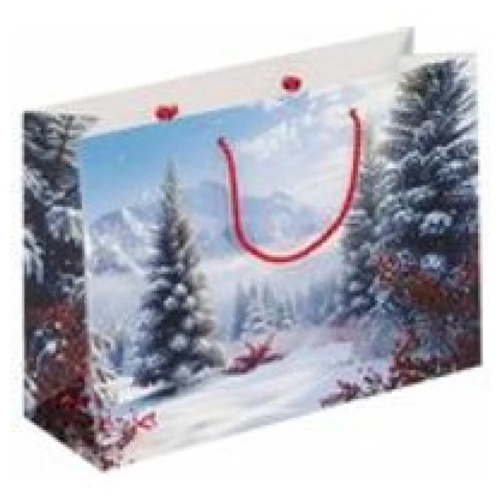 Luxus Papiertragetaschen 360+120x260mm Motiv Winterlandschaft in weiß 190 g/m2 – Bild 3