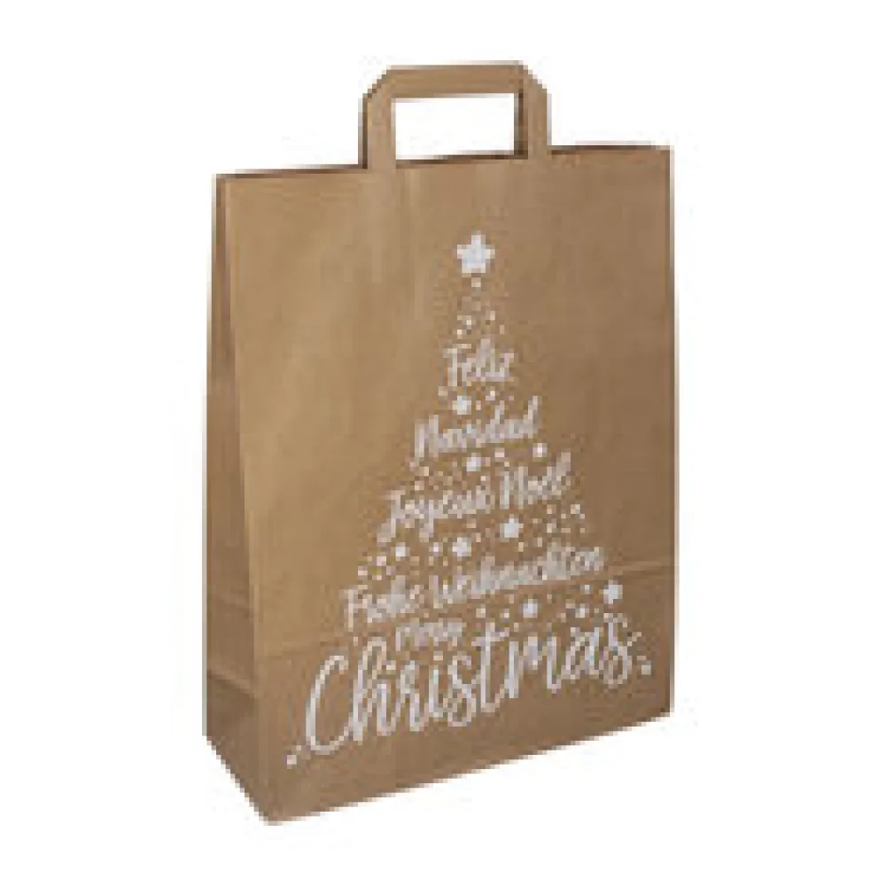 Papiertragetaschen aus Kraftpapier 320+120x400mm Motiv Christmas weiß braun 80 gr.