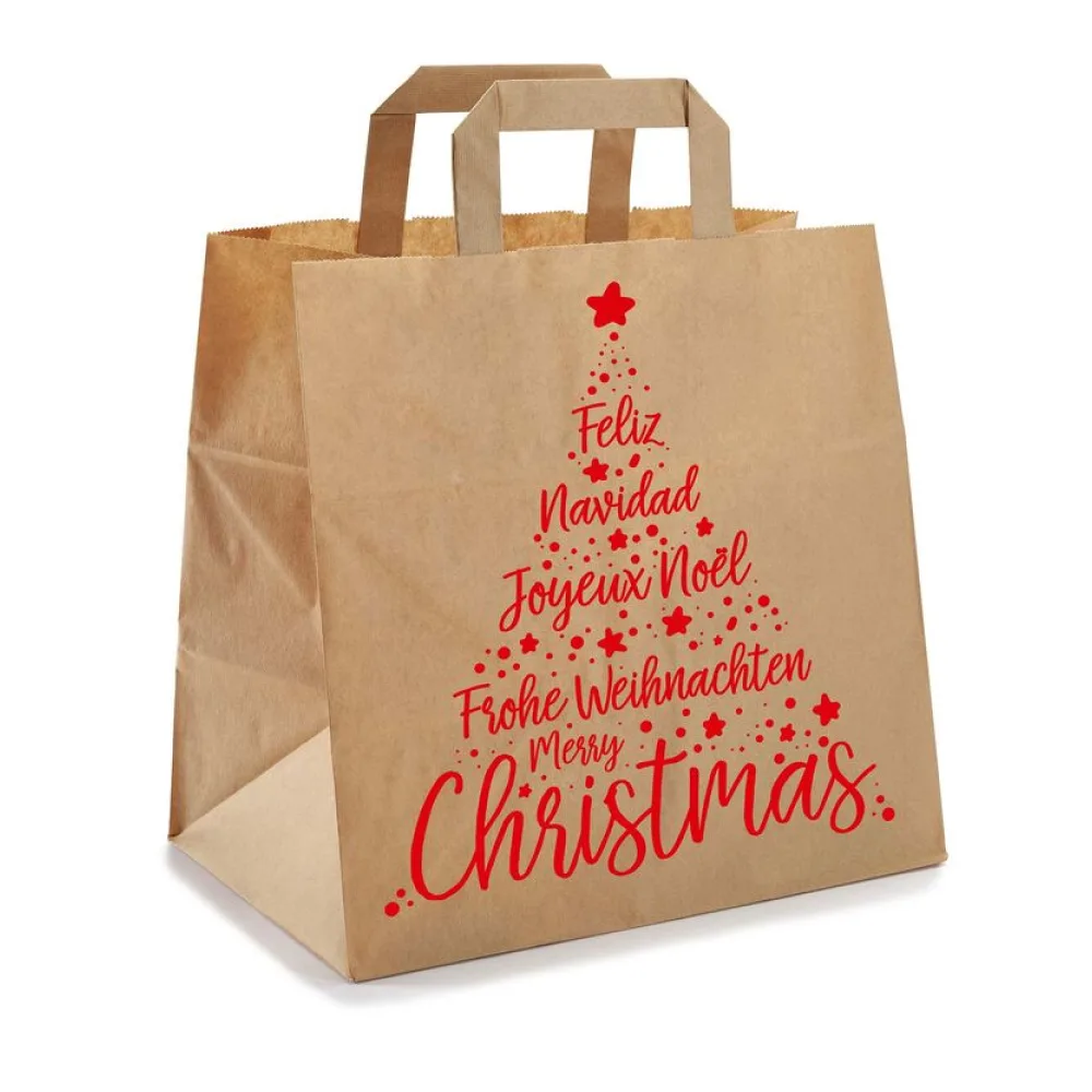 Papiertragetaschen aus Kraftpapier 260+170x250mm Motiv Christmas rot braun 80 gr. – Bild 2
