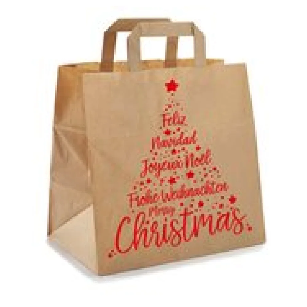 Papiertragetaschen aus Kraftpapier 260+170x250mm Motiv Christmas rot braun 80 gr.