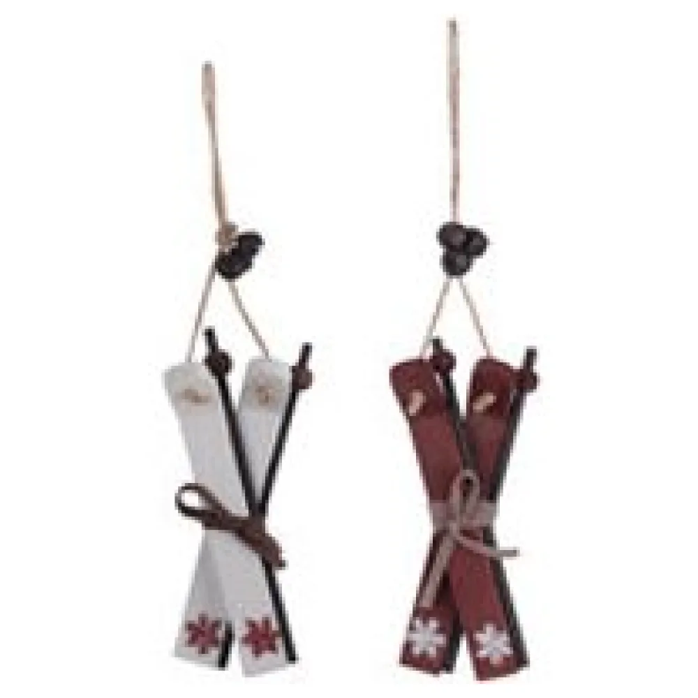 Christbaumdekor Christbaumschmuck "Ski" Holz weinrot / weiß 13cm, 2 Stk. – Bild 3