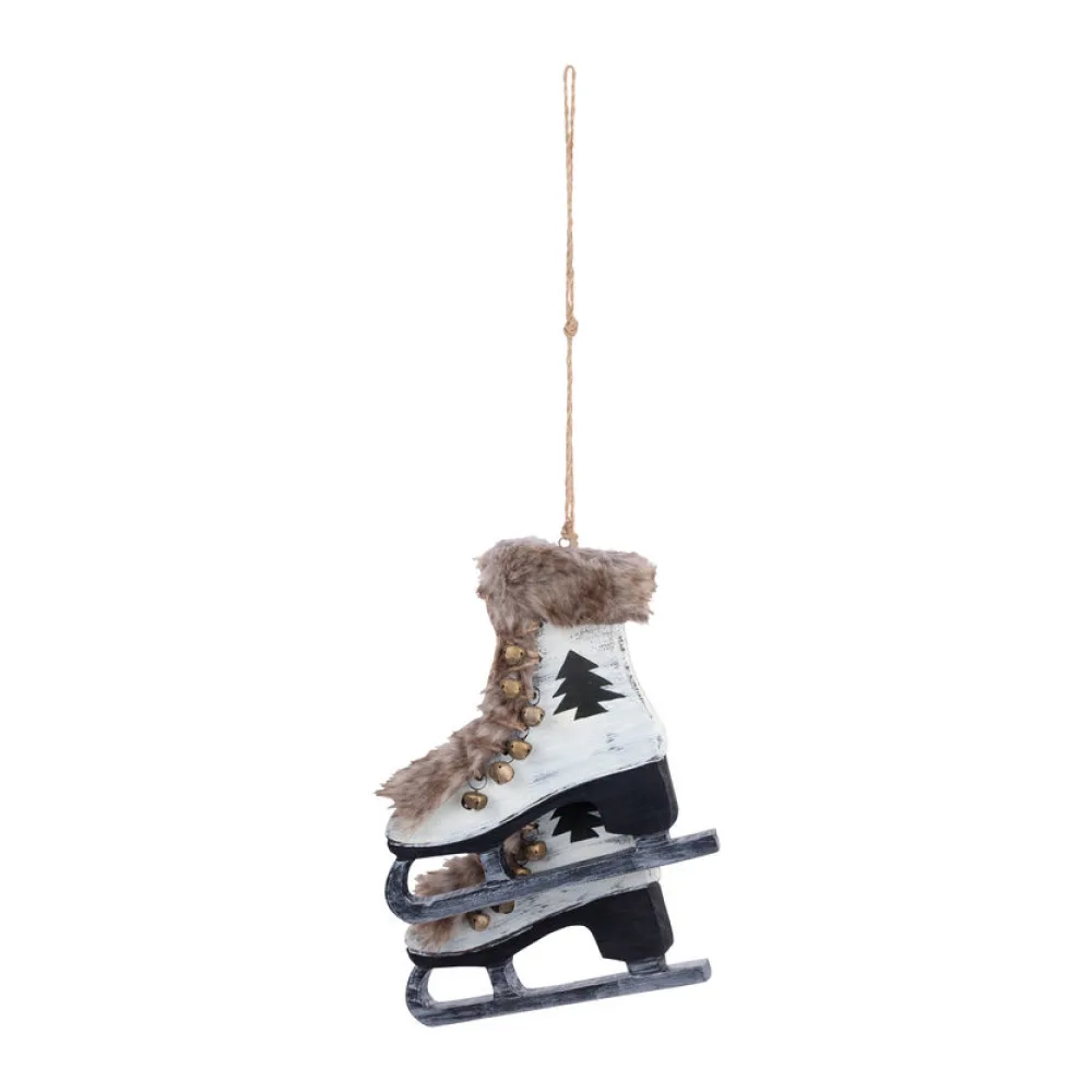 Schlittschuhe aus Holz, Deko zum Hängen weiß 22cm, 1 Paar – Bild 2