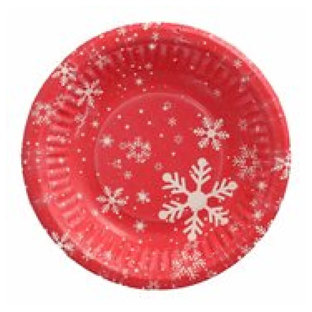 Pappschalen rund tief "Winterzauber" O 19 cm x 3 cm rot, 50 Stk.