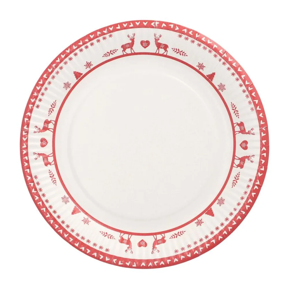Pappteller rund O 23 cm mit Motiv "Nordische Rentiere" weiß/rot, 10 Stk. – Bild 2