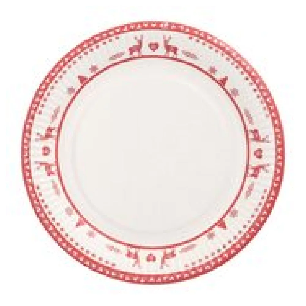 Pappteller rund O 23 cm mit Motiv "Nordische Rentiere" weiß/rot, 10 Stk.