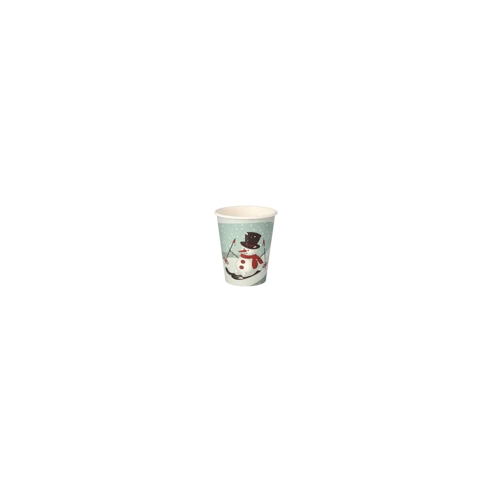 Heißgetränkebecher Pappbecher Wintermotiv "Schneemann auf Ski" 200ml, 50 Stk.