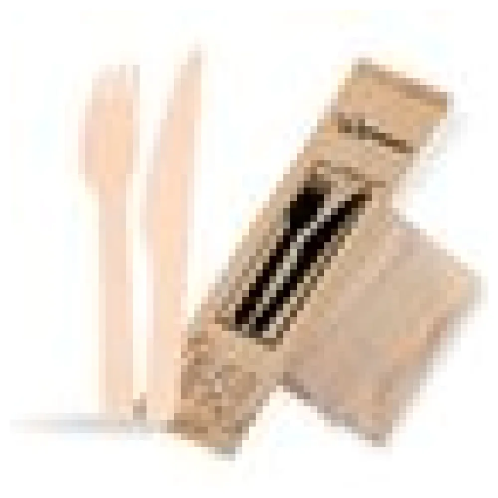 Bestecksets aus Holz biologisch abbaubar 3-teilig Gabel Messer Serviette hygienisch verpackt, 50 Sets – Bild 4