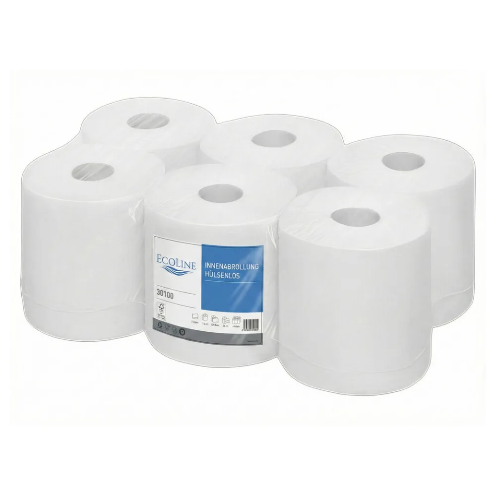 Ecoline Handtuchpapier Innenabrollung 2-lagig, hülsenlos, Zellstoff, 450 Abrisse, 6 Rollen – Bild 2