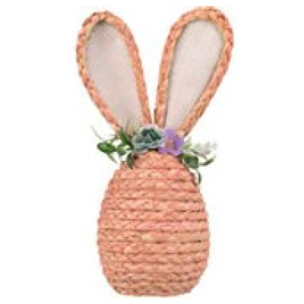 Osterhase aus Maisstroh mit Blumen, Osterdeko 25 cm rosa – Bild 3