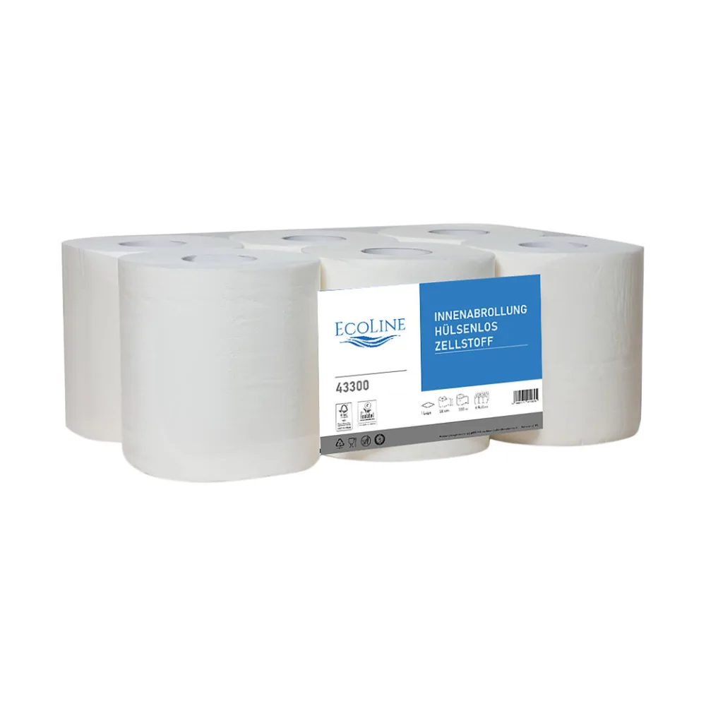 EcoLine Putzpapier Innenabrollung hülsenlos unperforiert, 1-lagig Zellstoff hochweiß, 20cm x 300m, 6 Rollen – Bild 2