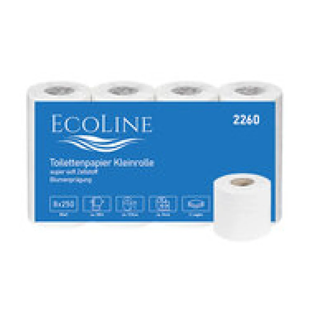 Ecoline Toilettenpapier 2 lagig 250 Blatt Zellstoff 9,5x11cm Blumenprägung 8x8 Rollen=64 Rollen