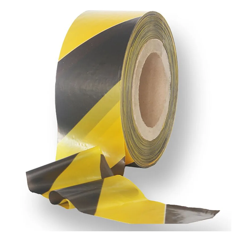 Absperrband STANDARD gelb schwarz gestreift 25 my 75 mm breit 500 m 100 % Rezyklat – Bild 2