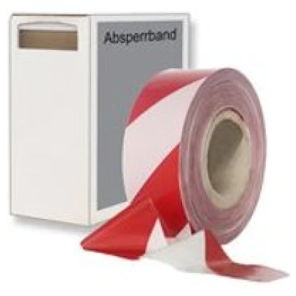 Absperrband STRONG rot weiß gestreift 35 my 75 mm breit 500 m 100 % Rezyklat im Spendekarton – Bild 3