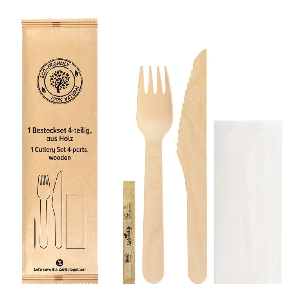 Besteckset 4-teilig aus Holz 21cm, 10 Stk. – Bild 2