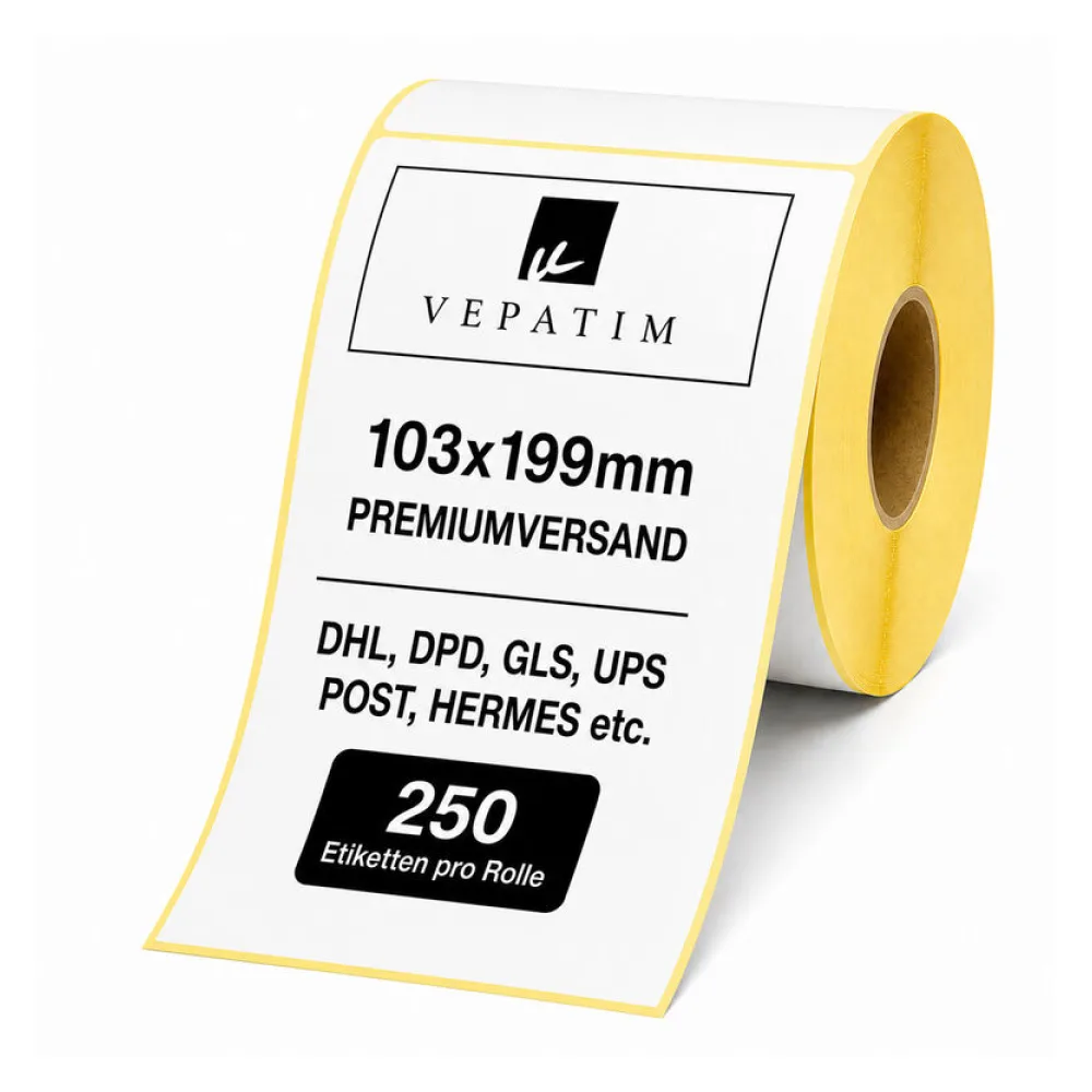 Versandetiketten 103x199mm weiß - Rolle mit 250 Thermo-Etiketten - 25mm Kern DHL DPD UPS GLS – Bild 2