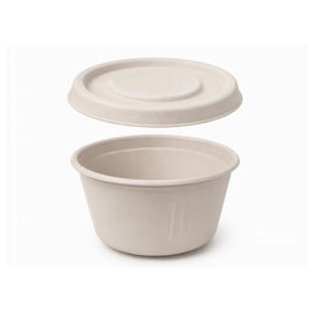 Dressingbecher Dipschale 60ml rund O 62 mm aus Bagasse Zuckerrohr kompostierbar inkl Deckel, 50 Stk.