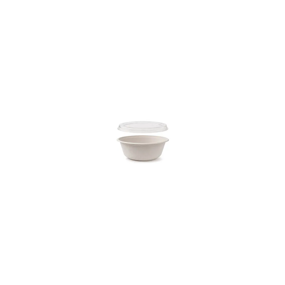 Dressingbecher Dipschale 30ml rund aus Bagasse Zuckerrohr kompostierbar inkl Deckel aus PLA, 150 Stk.