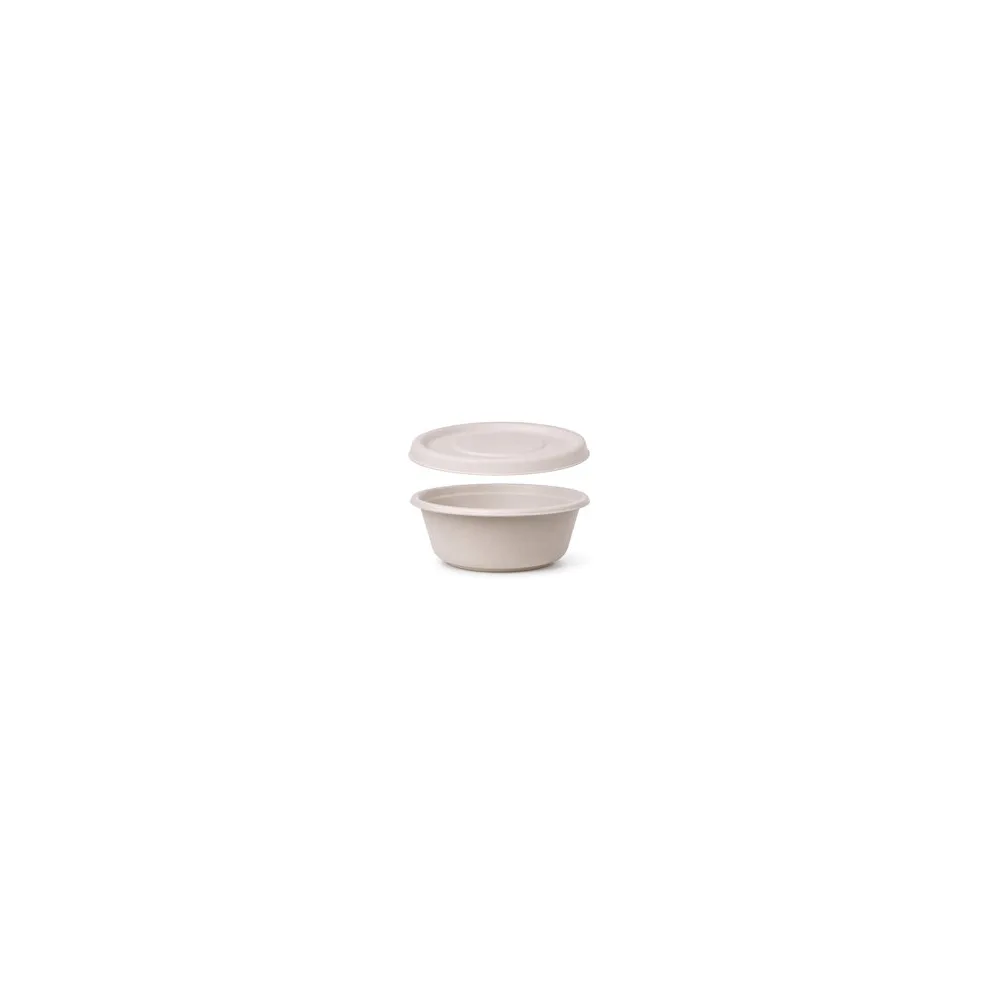 Dressingbecher Dipschale 30ml rund aus Bagasse Zuckerrohr kompostierbar inkl Deckel , 150 Stk.