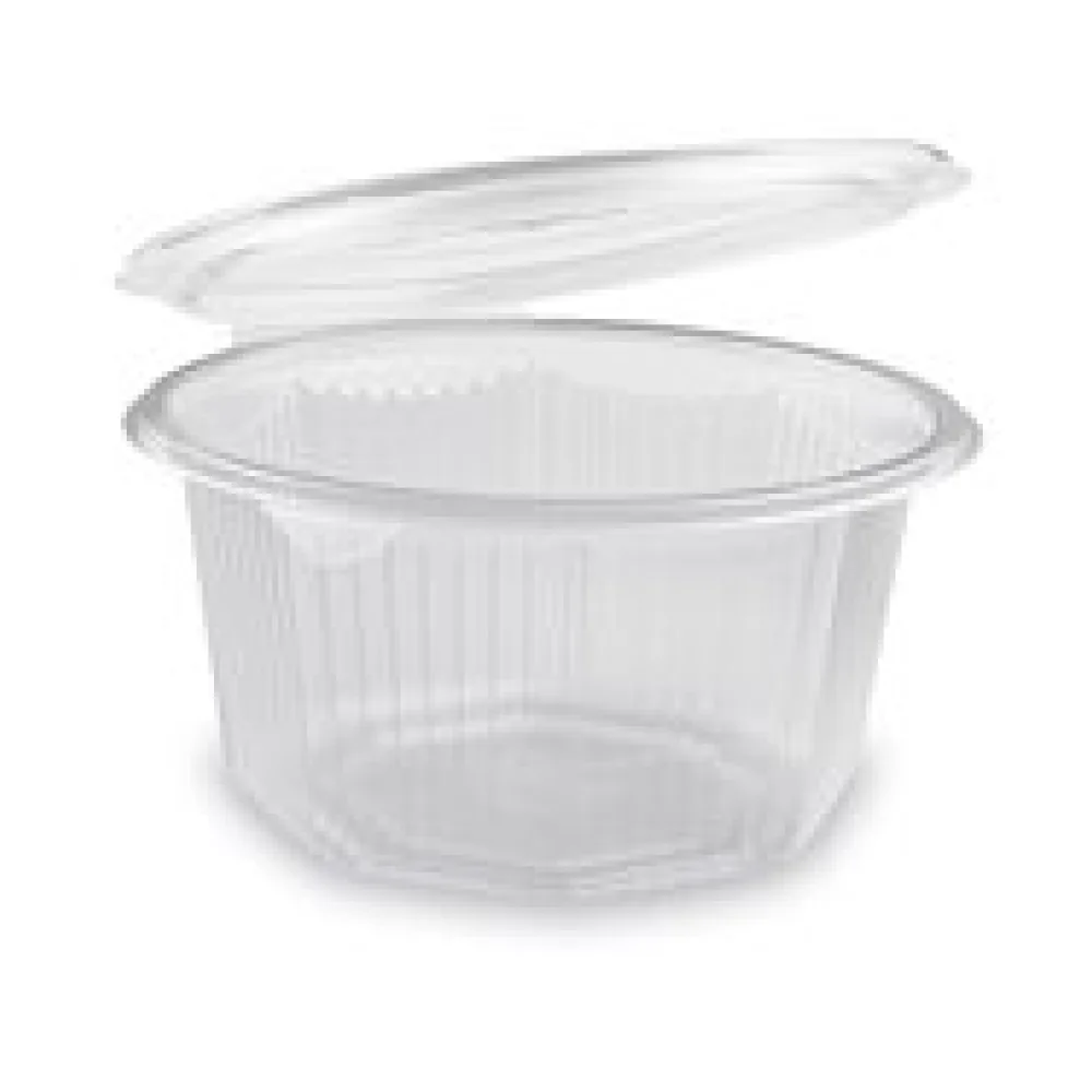 Achteckbecher klar mit angehängtem Deckel 1000 ml (PP), 50 Stk.
