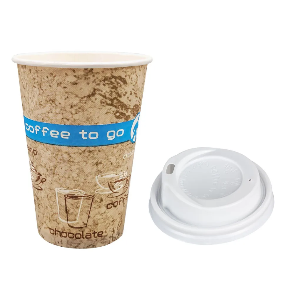Kaffeebecher Coffee ToGo DREAMS mit Deckel weiß 300 ml hoch + schmal 50 Stk. – Bild 2