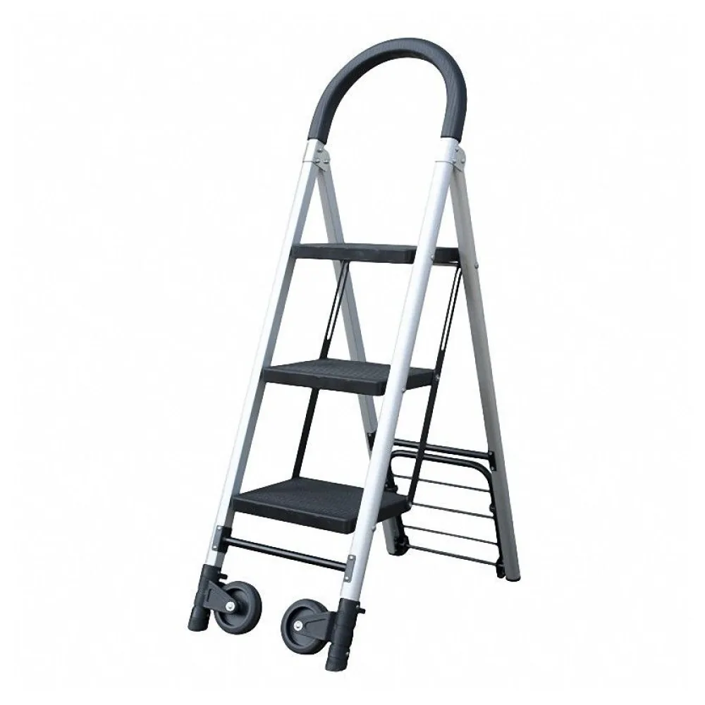 Sackkarre mit 3 stufiger Leiter, aus ALU, platzsparend klappbar, schwarz grau – Bild 2
