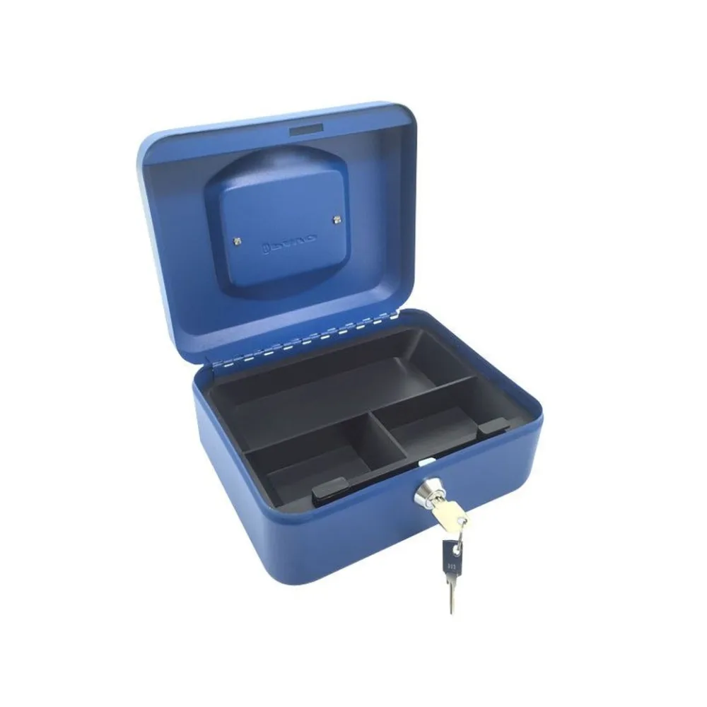 Geldkassette aus robustem Stahl mit herausnehmbaren Münzfächern 200 mm, blau – Bild 2