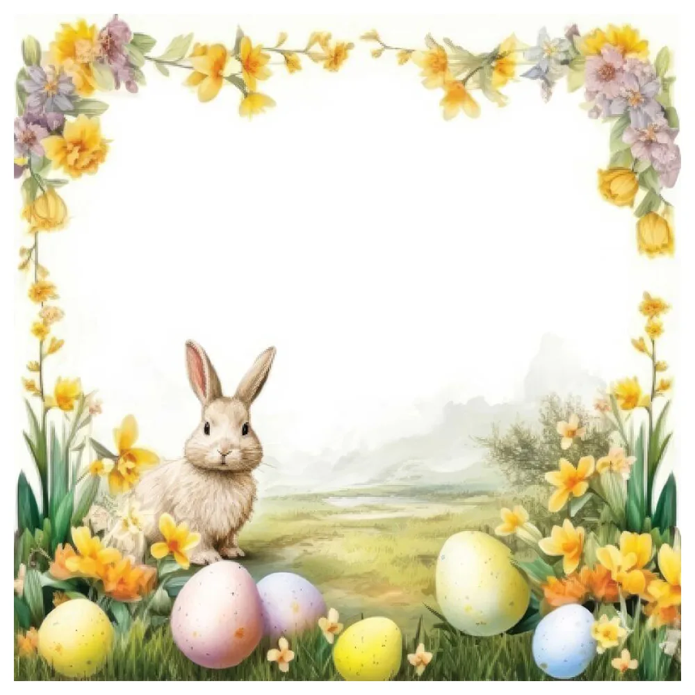 Osterservietten 3-lagig, 33 x 33 cm Motiv Hase mit Blumen und Ostereier, 20 Stk. – Bild 2