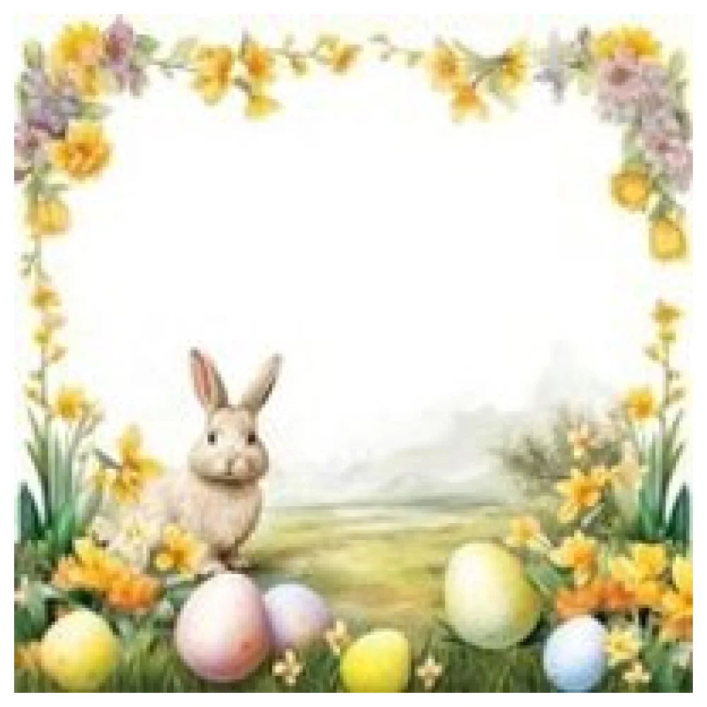 Osterservietten 3-lagig, 33 x 33 cm Motiv Hase mit Blumen und Ostereier, 20 Stk. – Bild 3