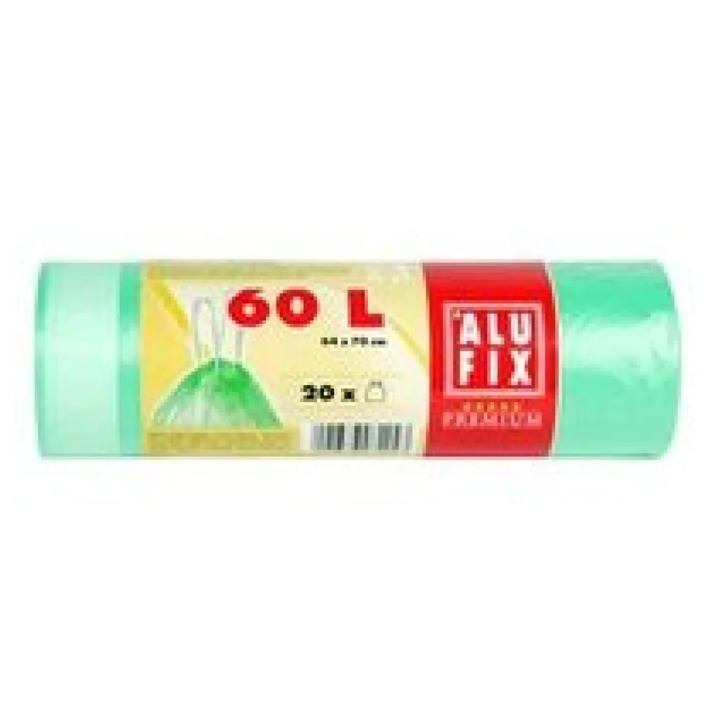 Müllsäcke mit Zugband 60L, HDPE 64x70 cm 16my, grün transparent, 20 Stk. – Bild 3
