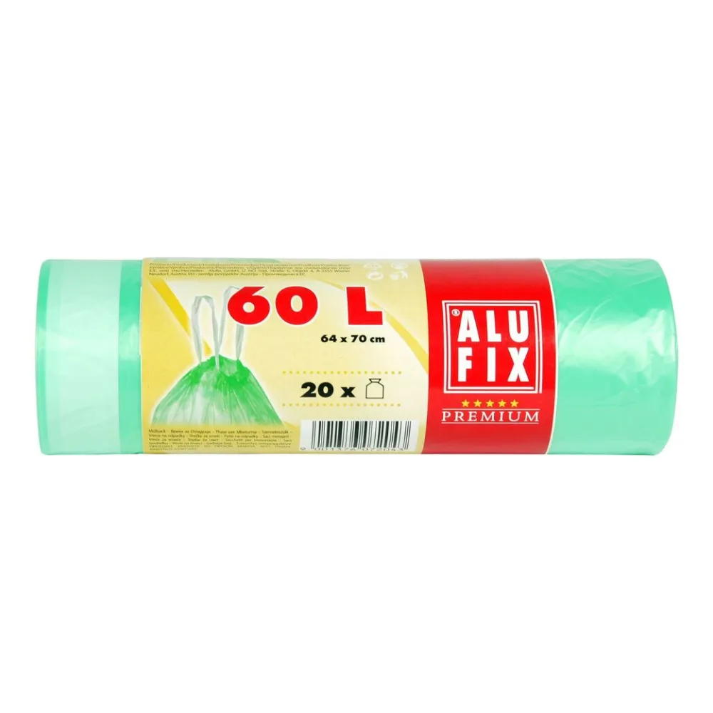 Müllsäcke mit Zugband 60L, HDPE 64x70 cm 16my, grün transparent, 20 Stk. – Bild 2